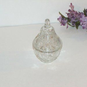 Vintage Glass Trinket Box Ring Holder Pear Shaped Jar Jewelry Keeper